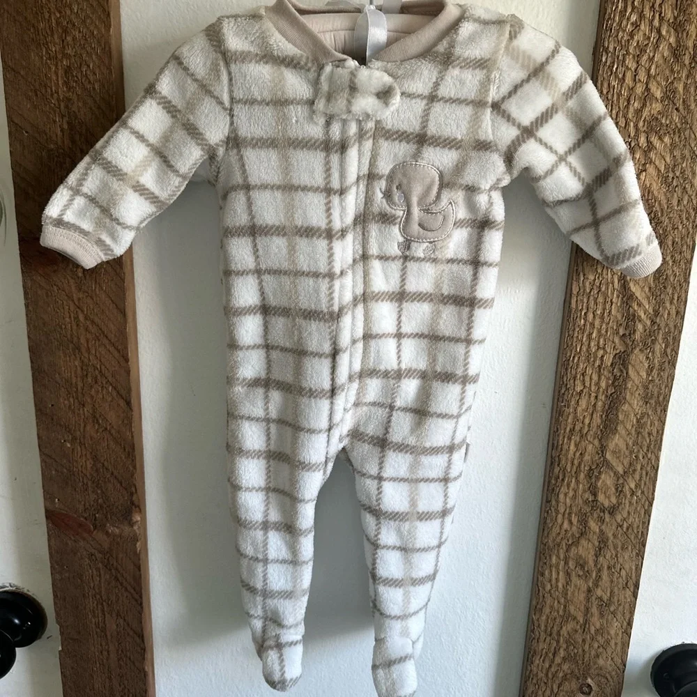 Little and Loved Boutique Fleece Plaid & Duck Baby Boy Footies 0-3 monthsl